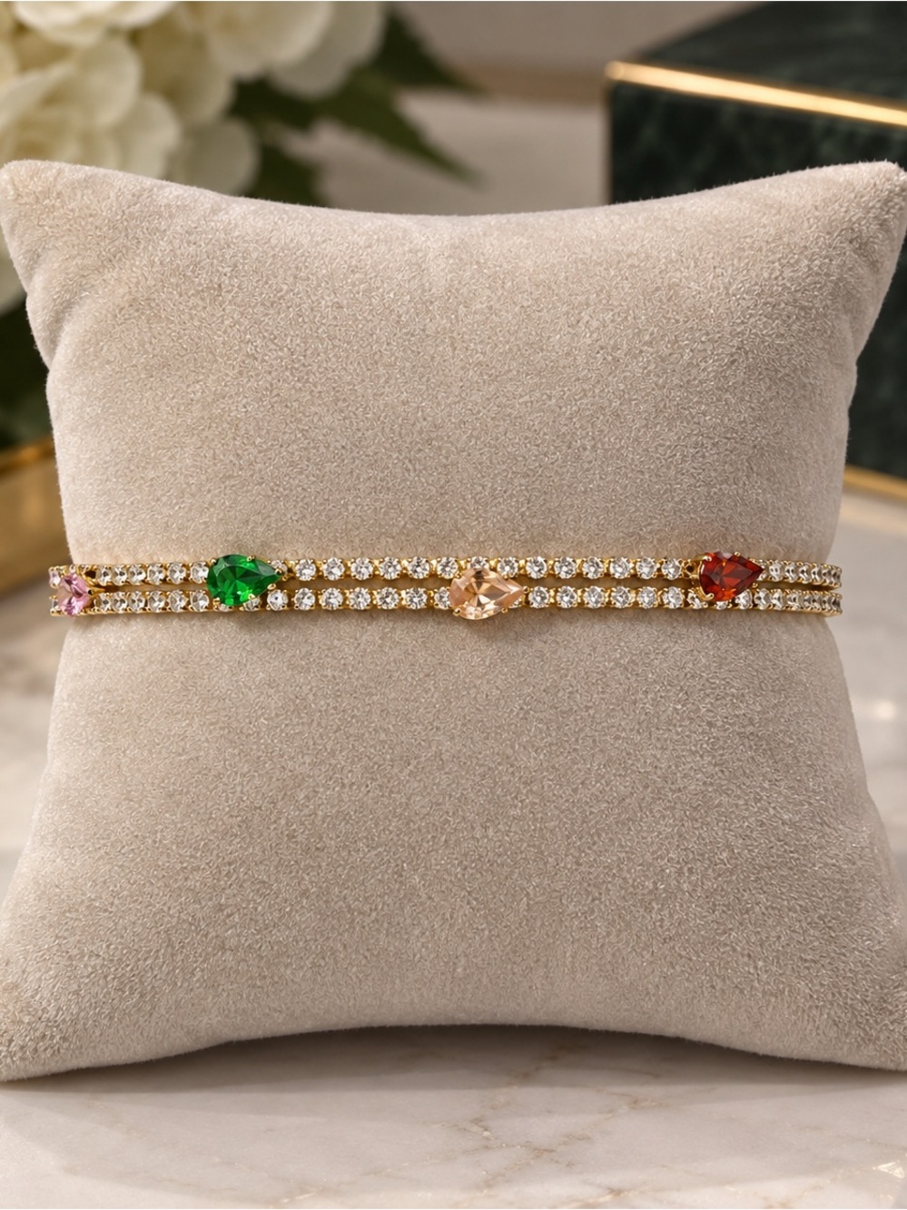 14K Multi-Gemstone Double Bracelet
